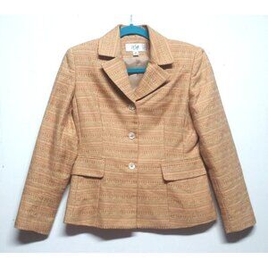 Le Suit Petite Womens Blazer jacket tweed Peach color Sz 4P pockets 2 button EC